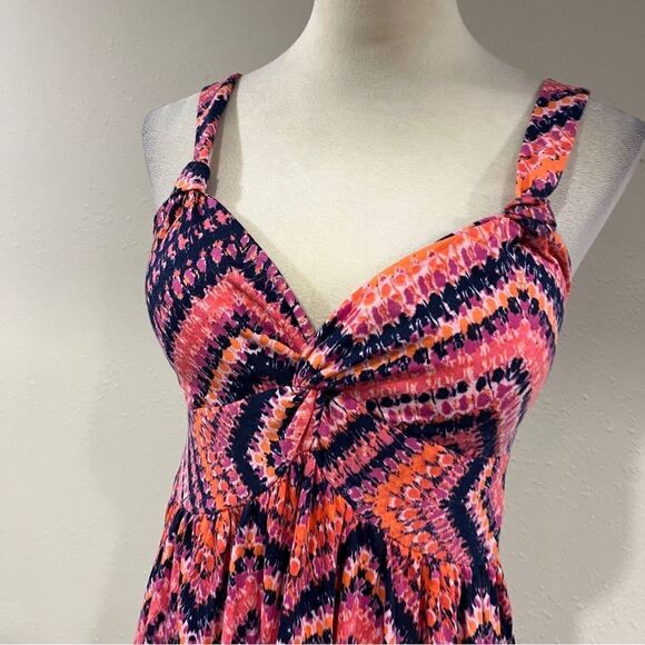 Allison Brittney pink zig zag print v-neck sleeveless Maxi Dress size medium - Picture 2 of 12